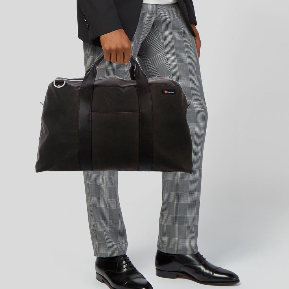 Jack Spade Dark Brown Canvas Duffel with Black Leather Trim - Virgin Atlantic - Picture 2 of 6